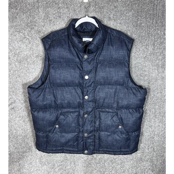 Old Navy Puffer Vest Coat Mens Size XXL Heather Blue Pockets Snap Zip - Picture 1 of 9